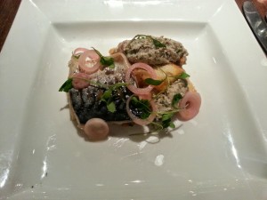 Grilled Mackerel with tasty savoury Mackerel Tartare with Shallot rings, Croutons and Coriander Cress