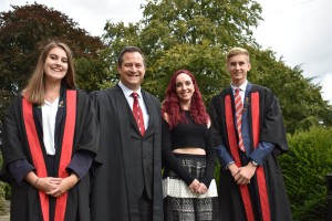 Head girl and boy, Hannah Moore and Ted Phillips, with headmaster Tom Brooksby and Kate Oates
